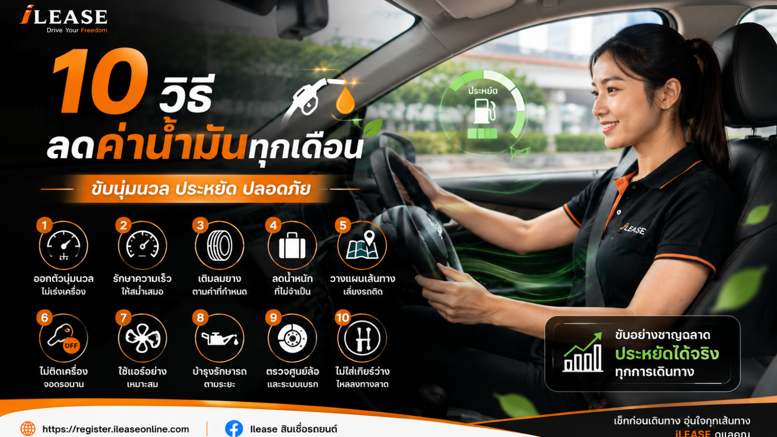 พนักงาน iLease ขับรถอย่างนุ่มนวลเพื่อช่วยประหยัดน้ำมัน
